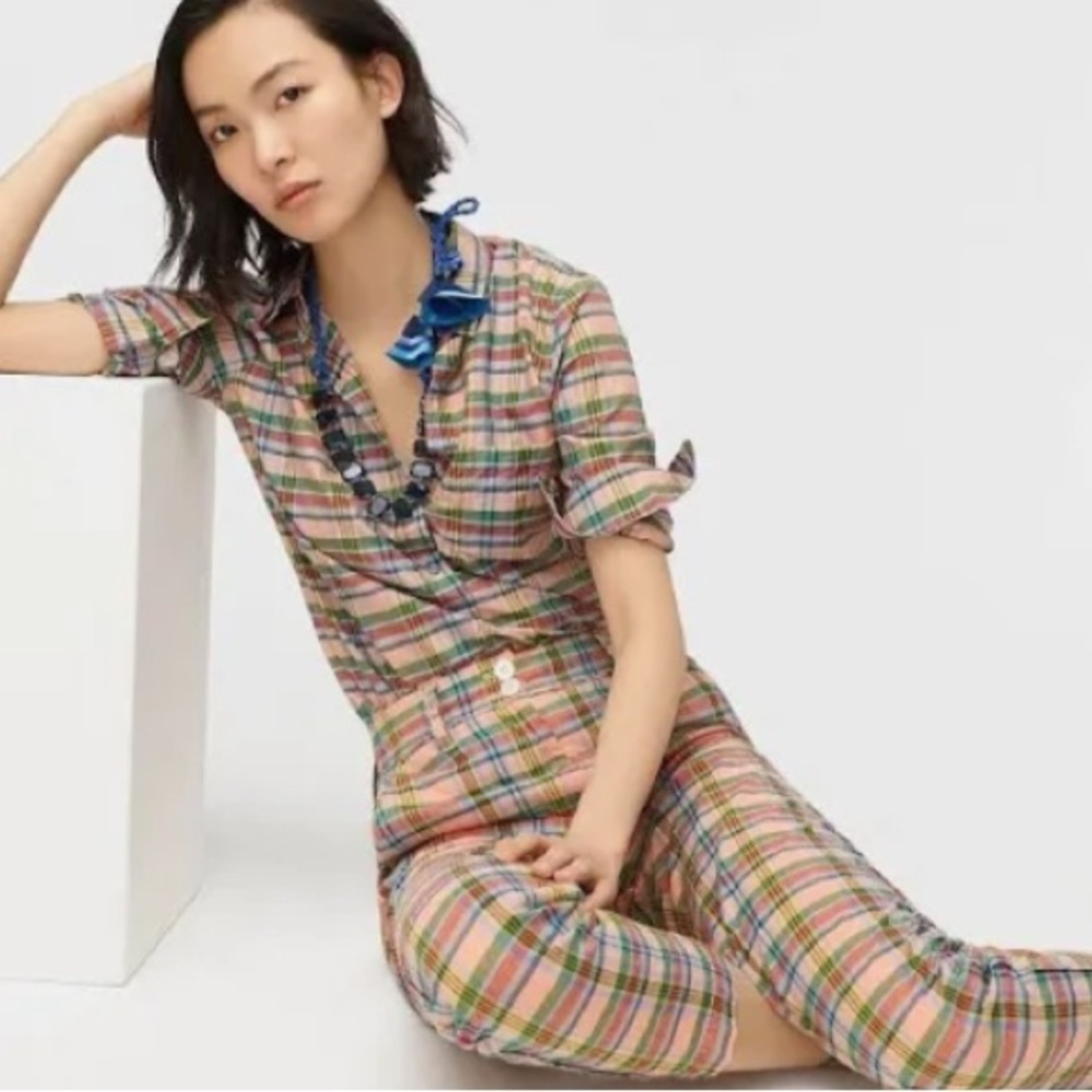 J. Crew Silk Blend Classic Popover Shirt in Ribbon Plaid S